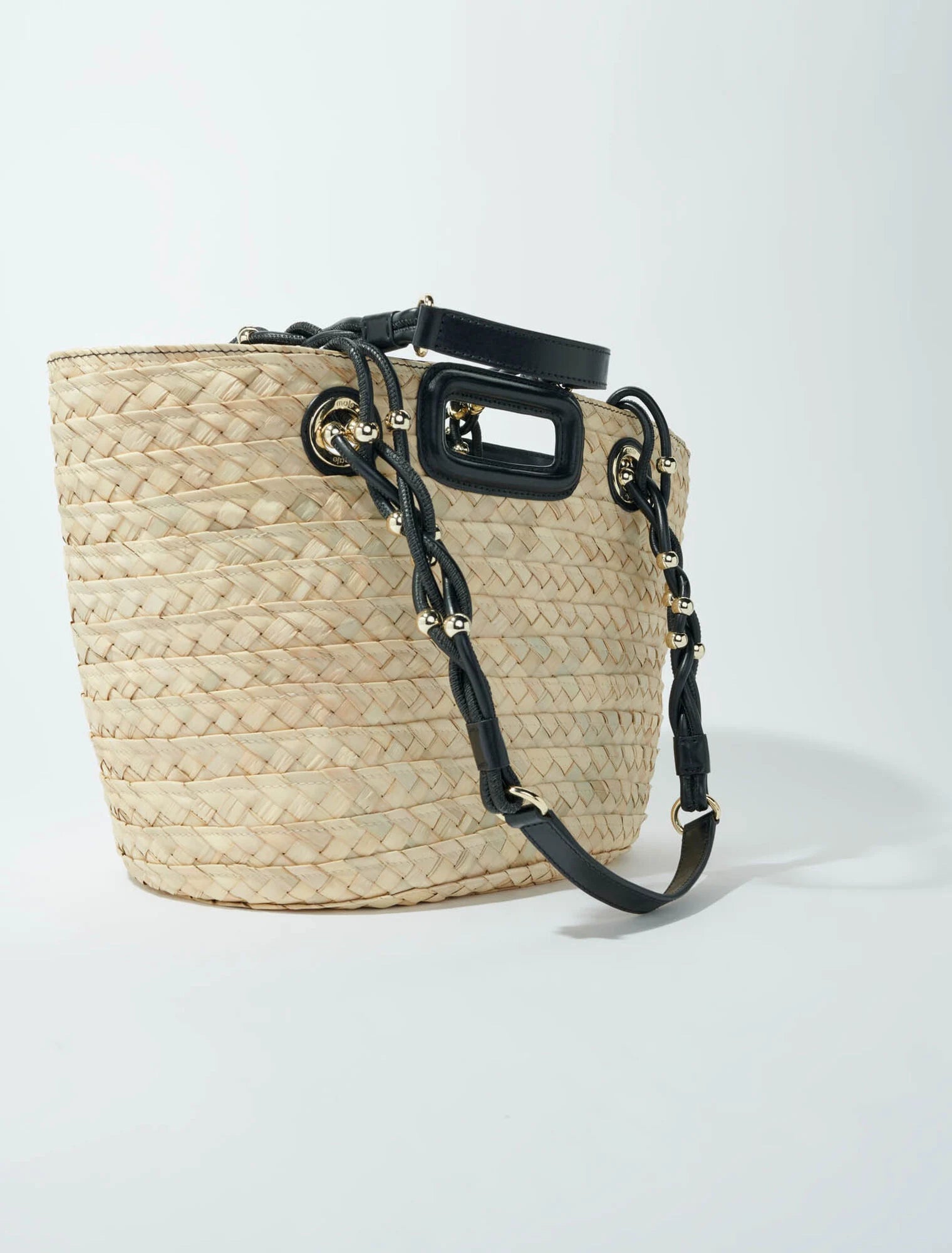 Black-Woven raffia basket bag