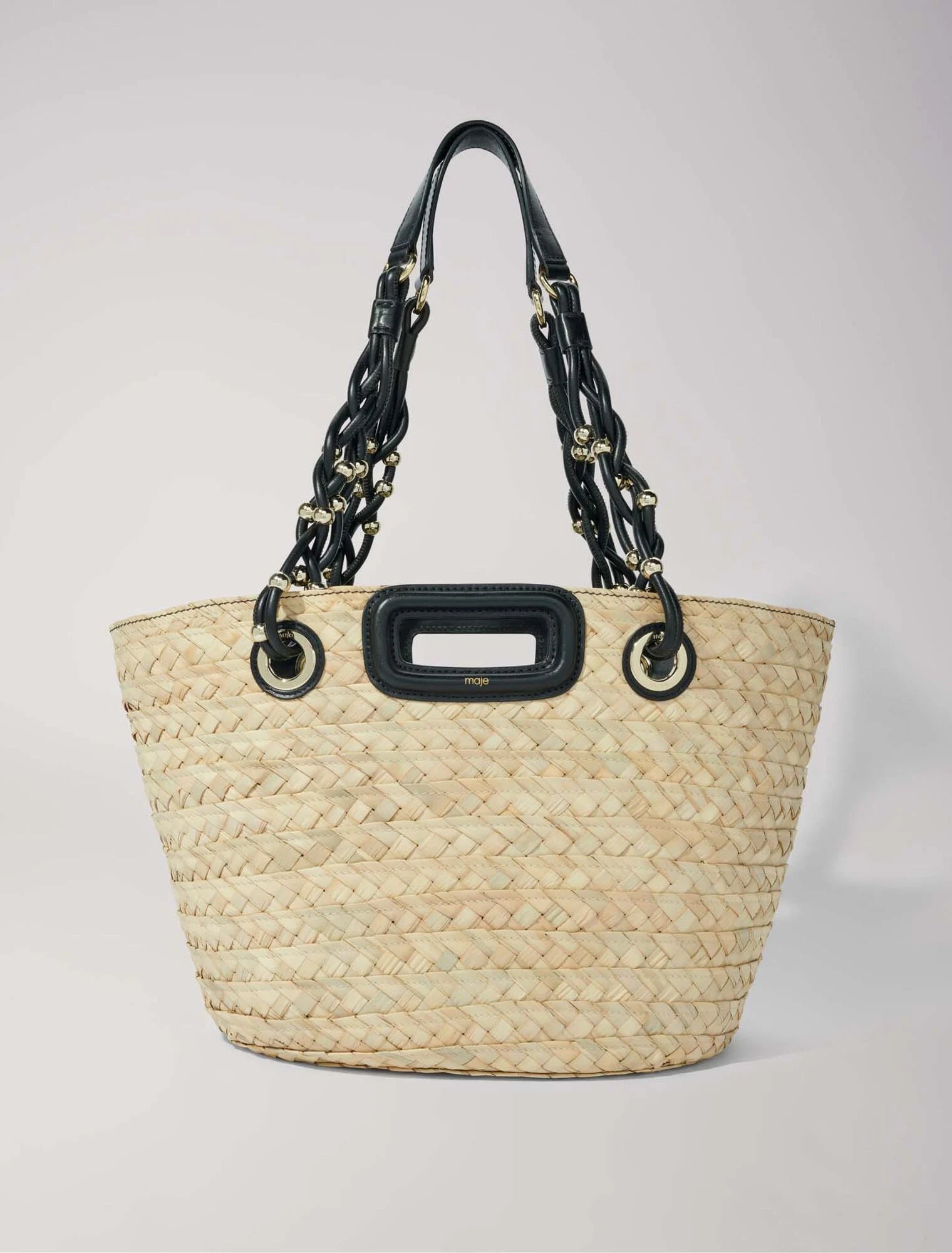 Black-featured-Woven raffia basket bag