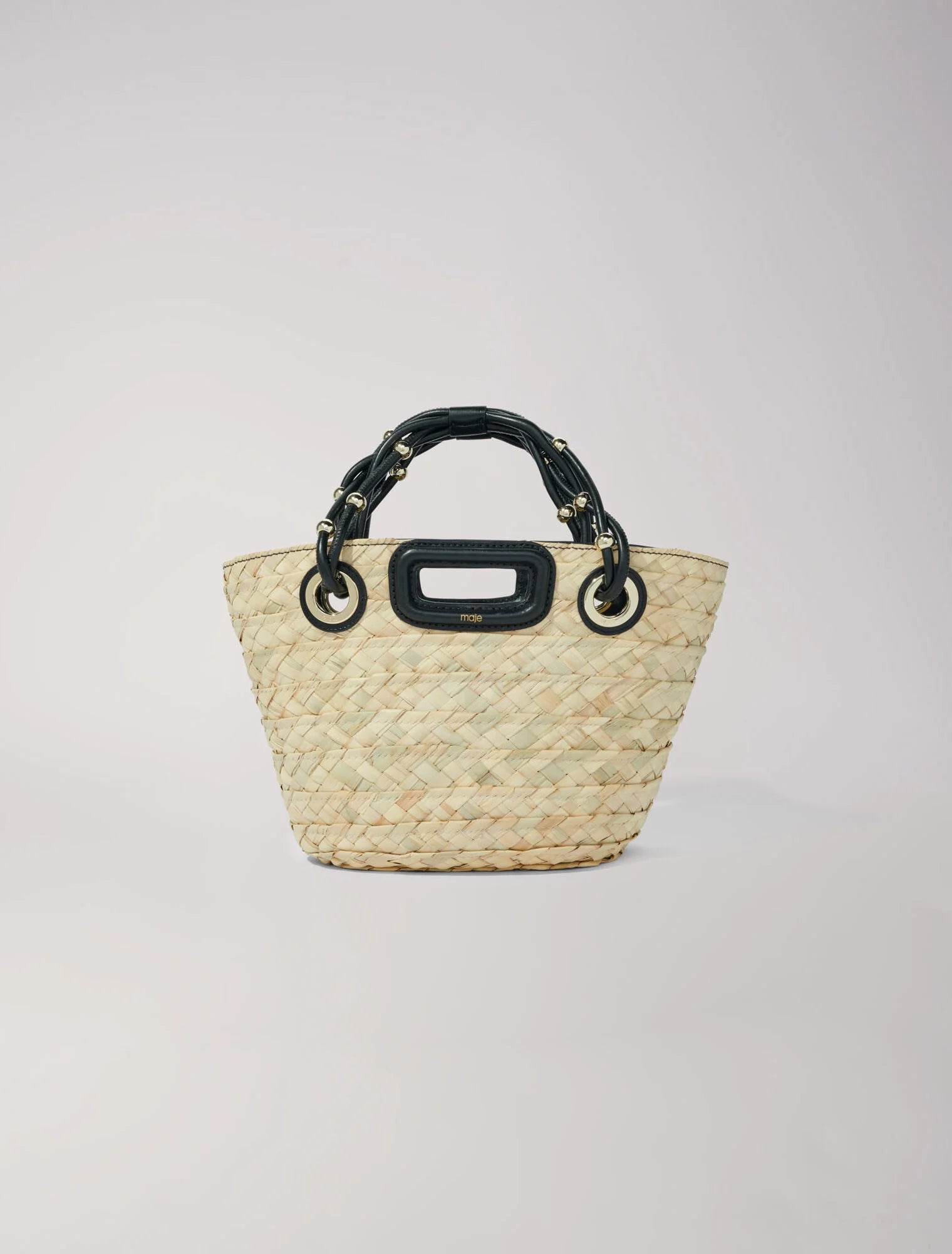 Black-featured-Mini woven basket bag