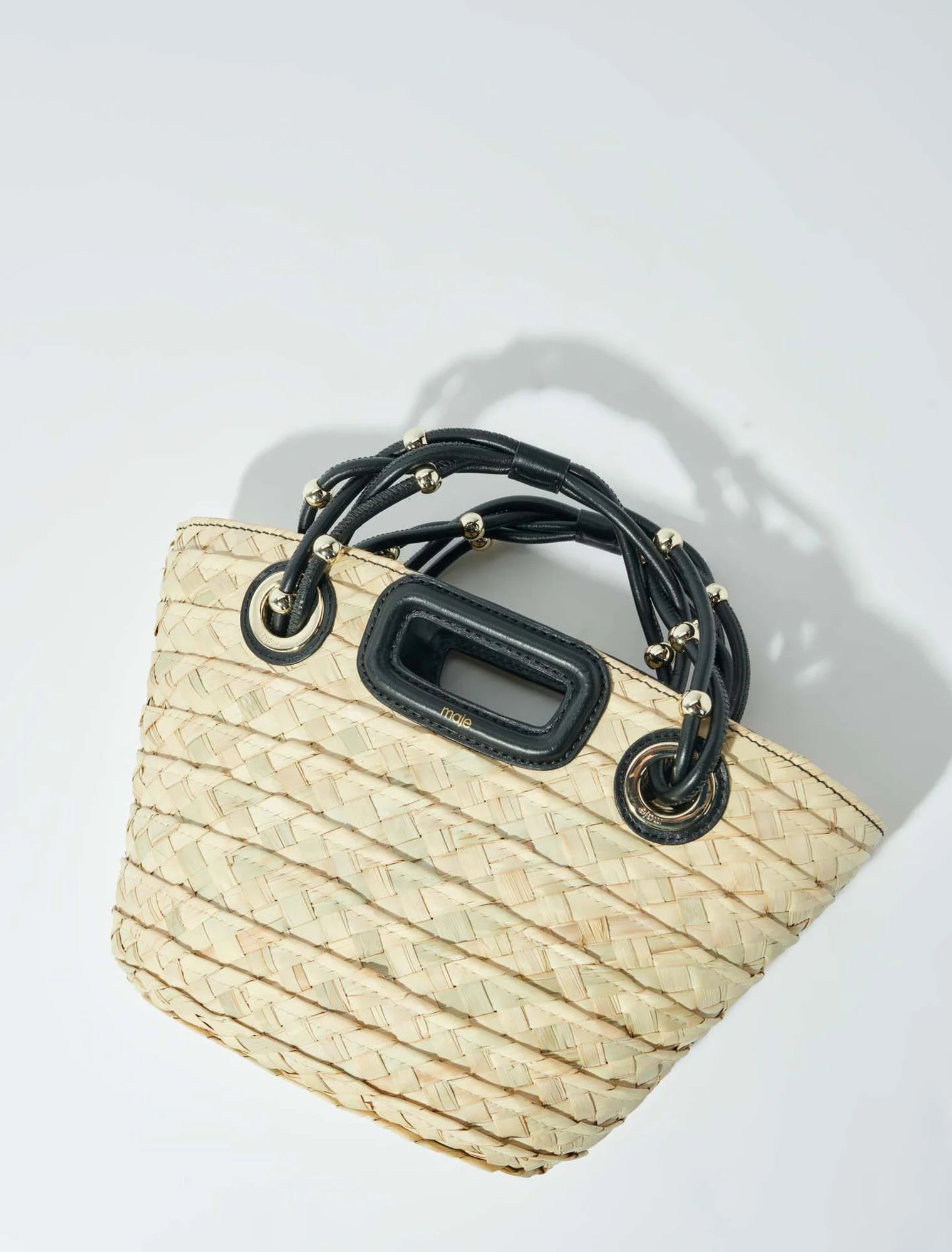 Black-Mini woven basket bag