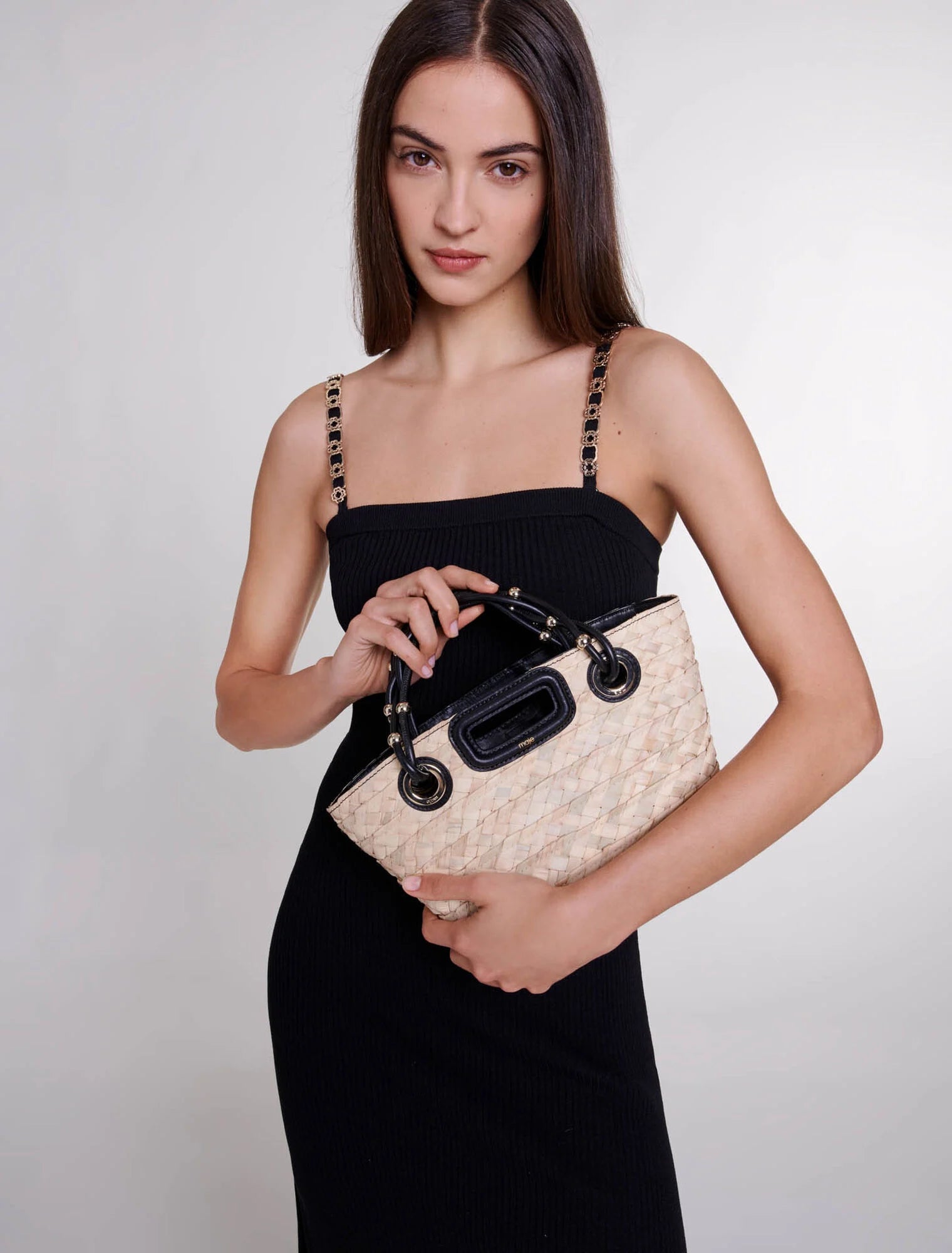 Black-Mini woven basket bag