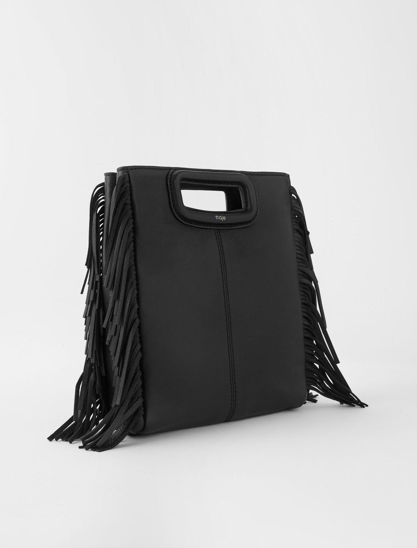 Smooth leather M bag with fringing Black
