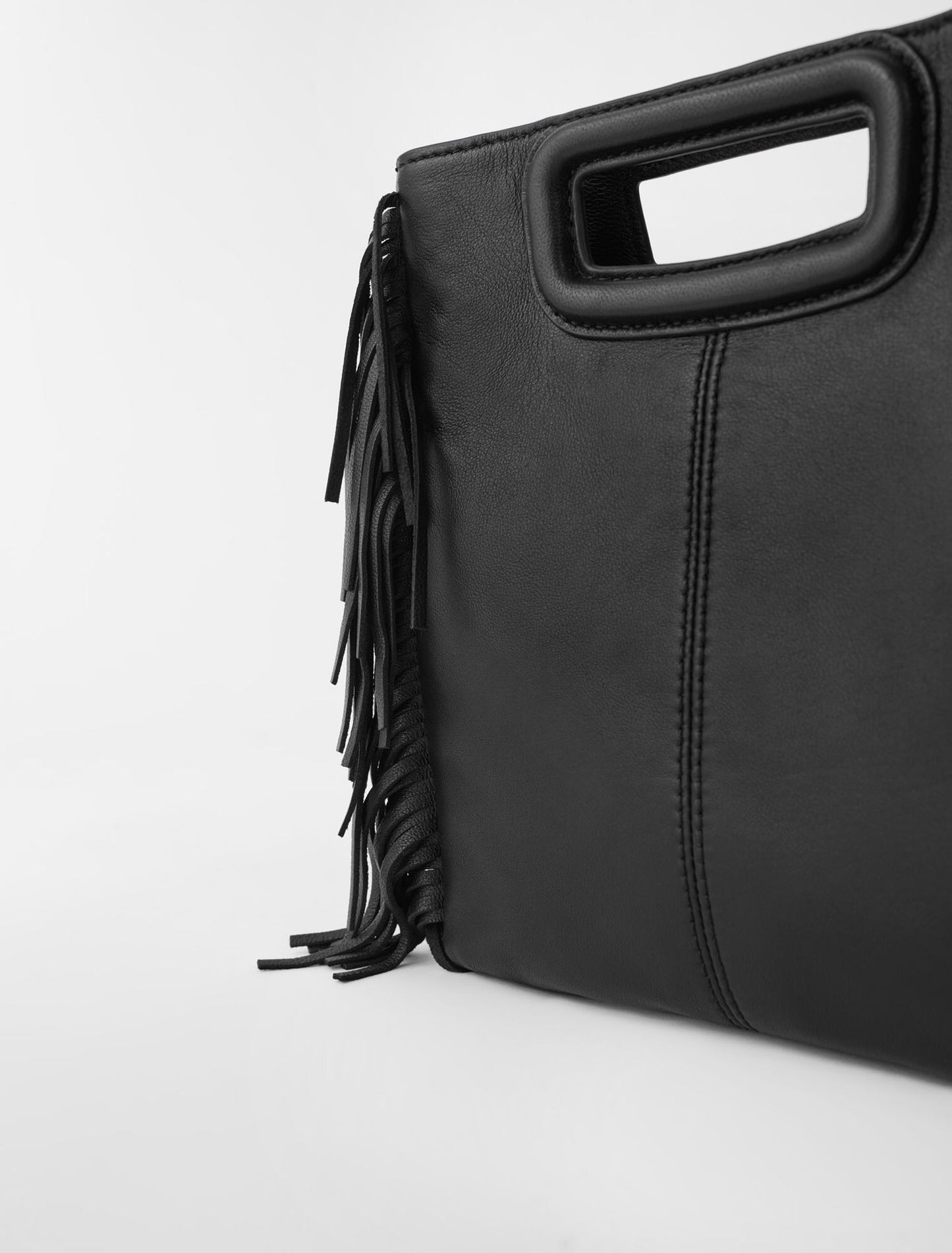 Smooth leather M bag with fringing Black