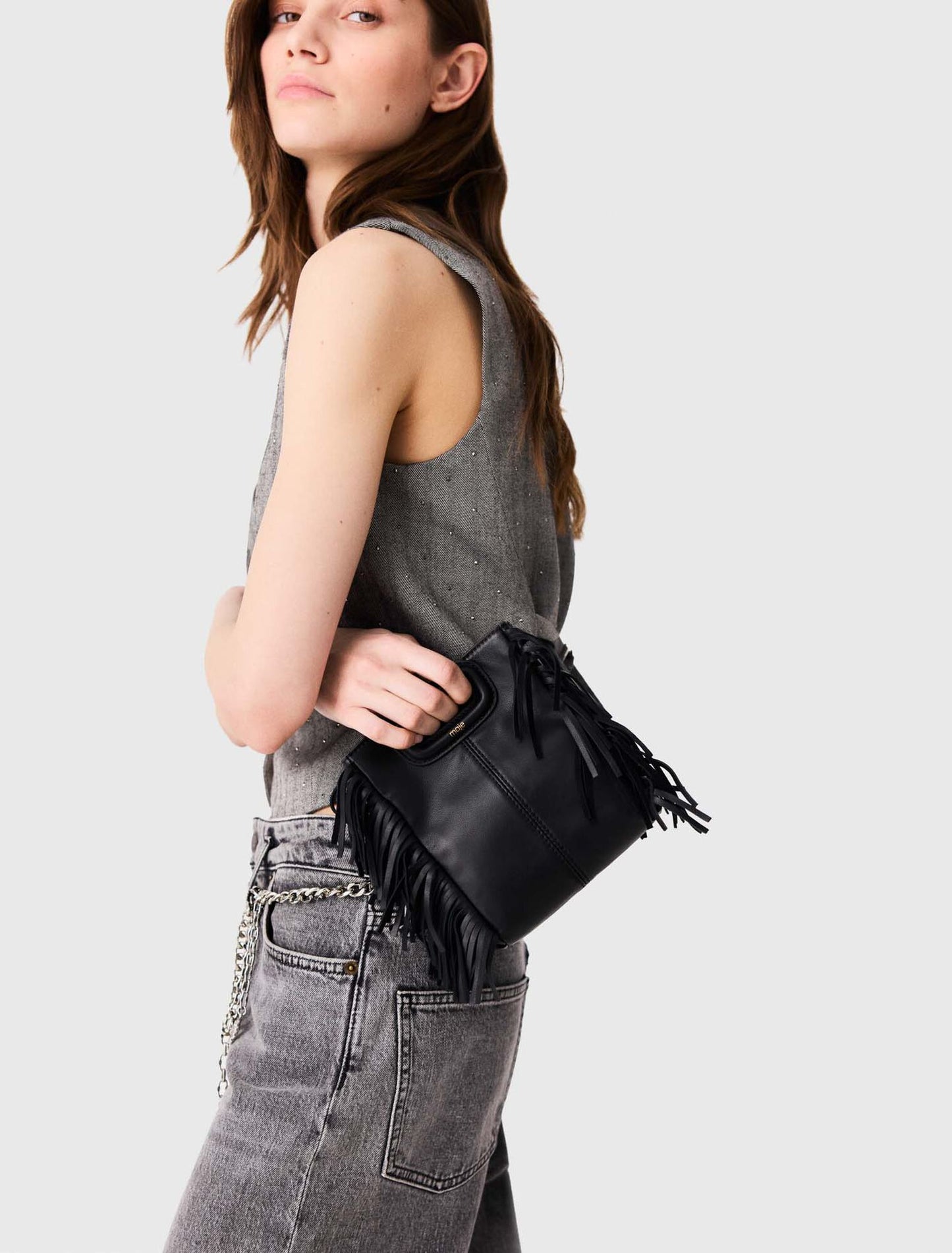 Mini M bag in smooth leather Black