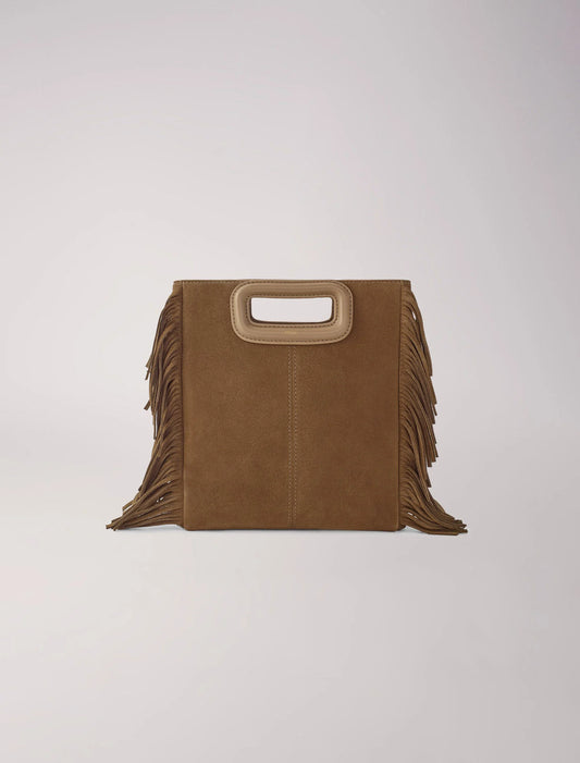 Camel  -Fringed M bag in suede