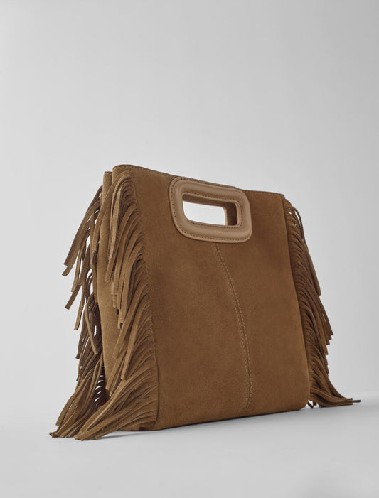 Camel  -Fringed M bag in suede