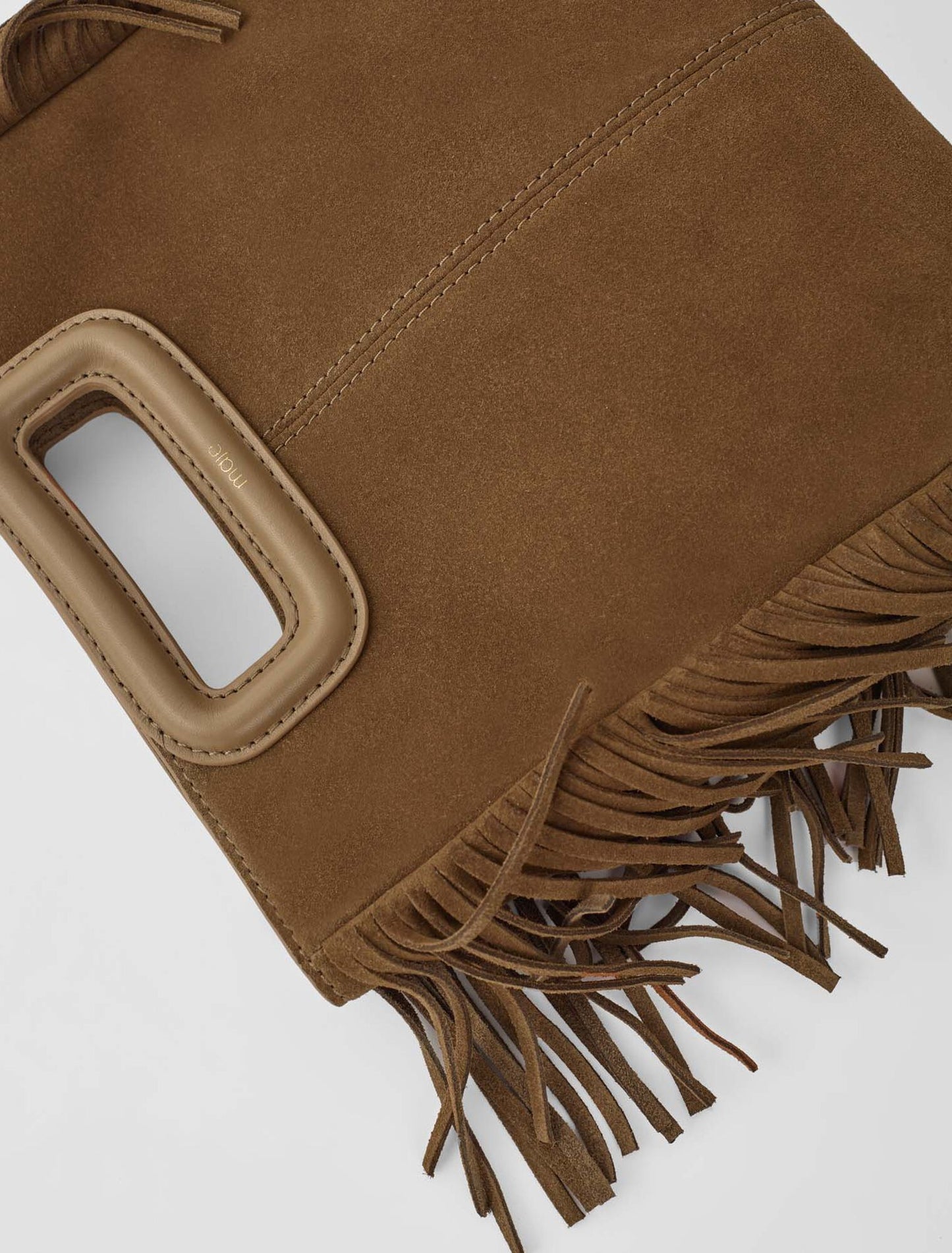 Camel  -Fringed M bag in suede