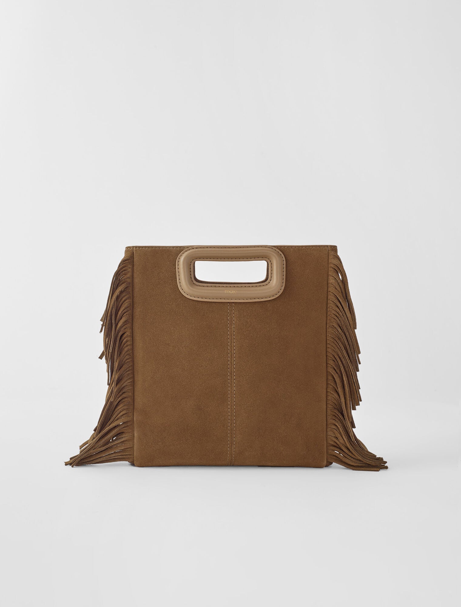 Camel featured-Fringed M bag in suede