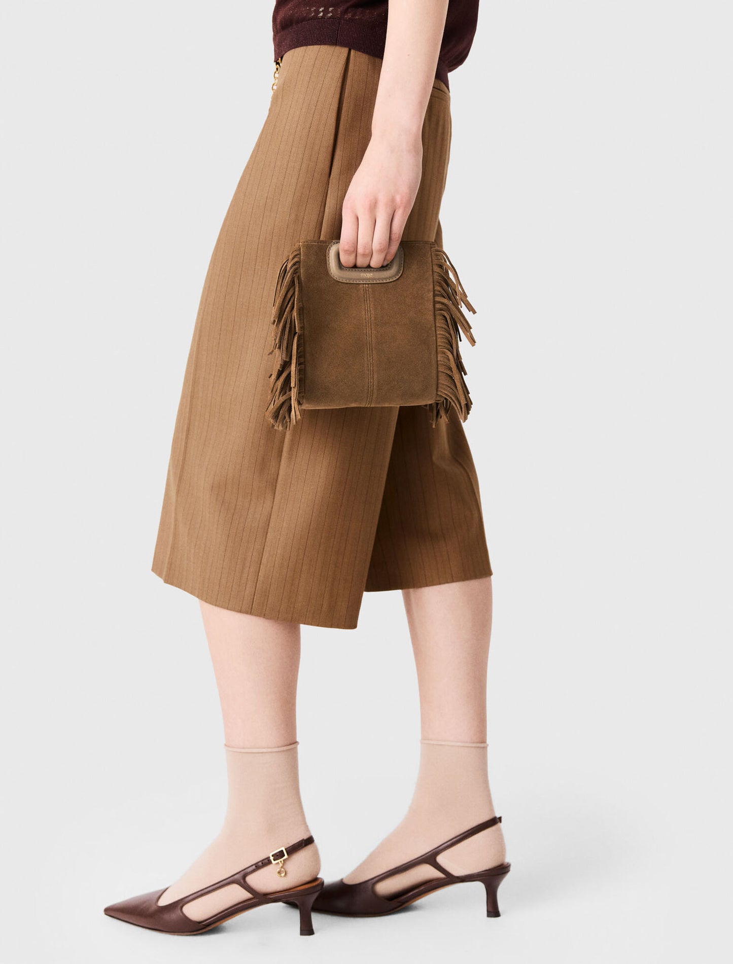 M mini bag in suede leather Camel