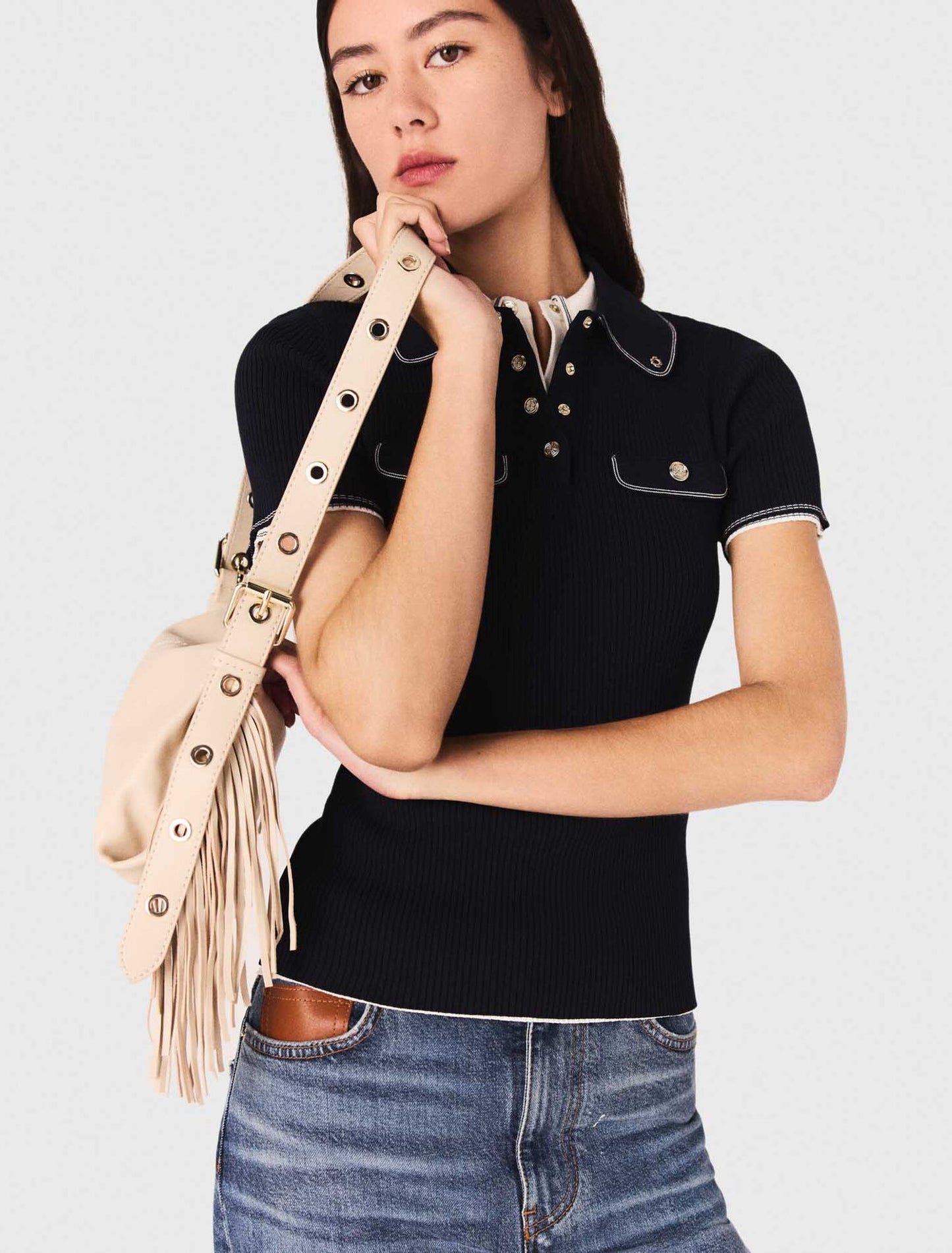 Plain leather mini Miss M bag Beige