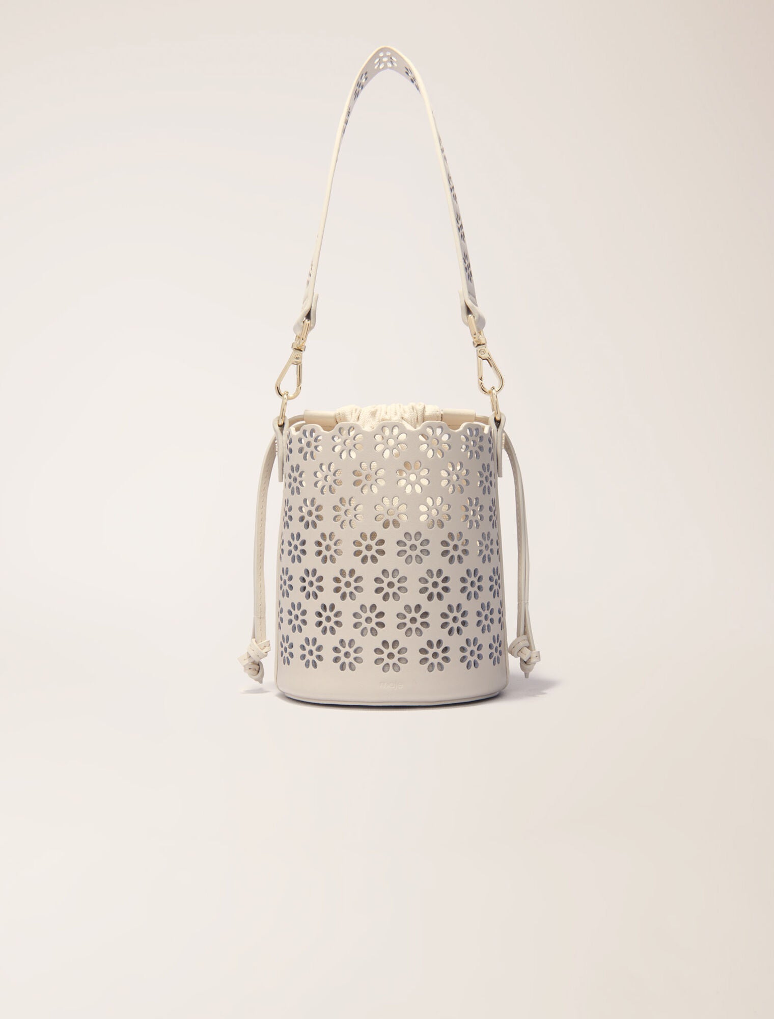 Ecru-featured-Perforated Leather Bucket Bag