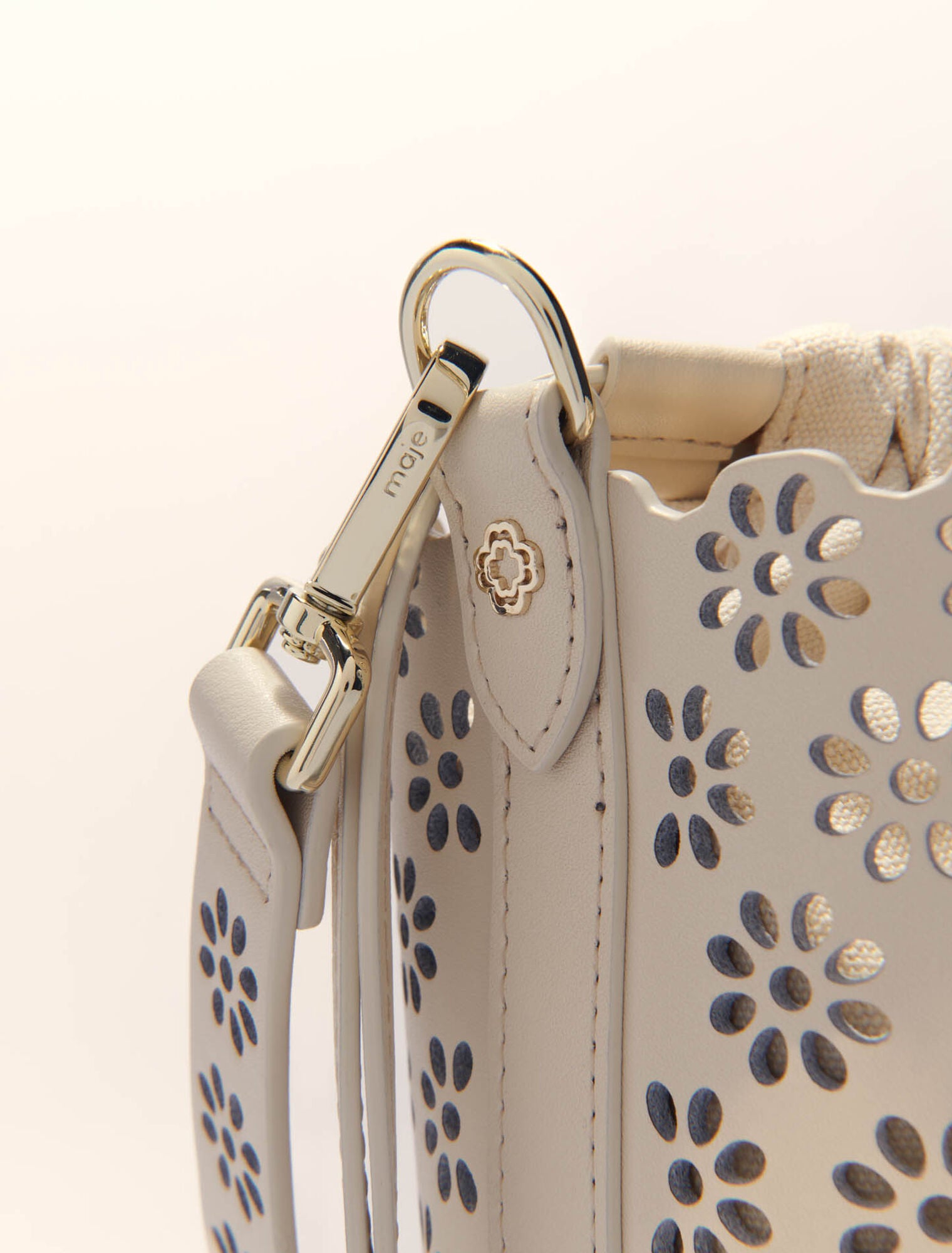 Ecru-Perforated Leather Bucket Bag