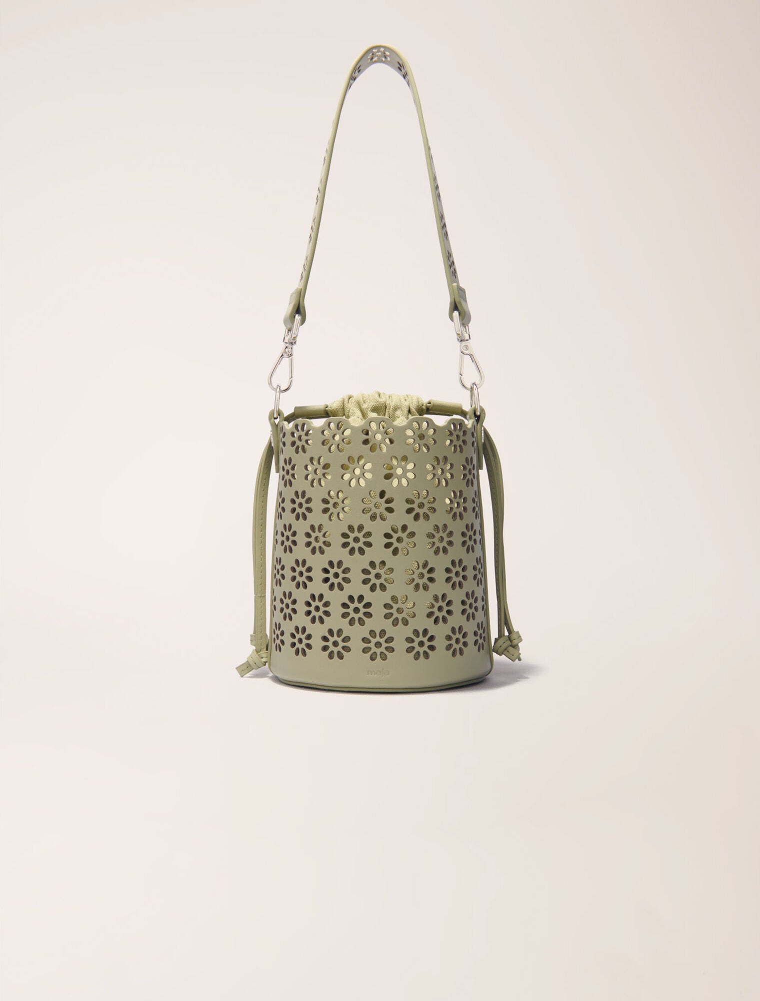 Perforated leather bucket bag