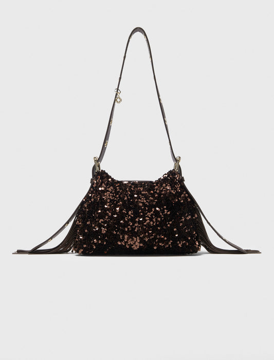 Sequinned Miss M mini bag Brown