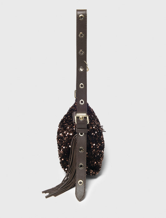 Sequinned Miss M mini bag Brown