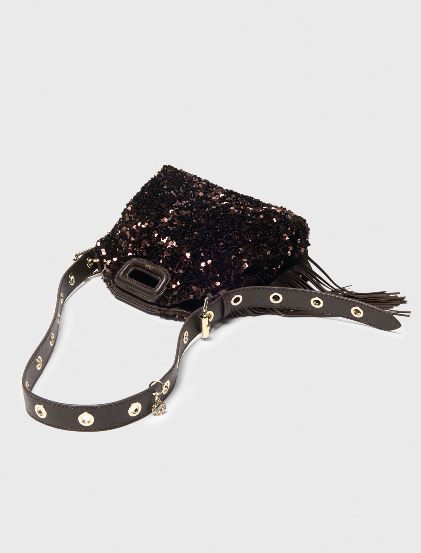 Sequinned Miss M mini bag Brown