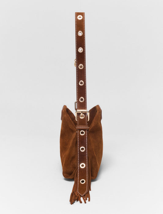 Topstitched Suede Miss M Mini Bag Brown