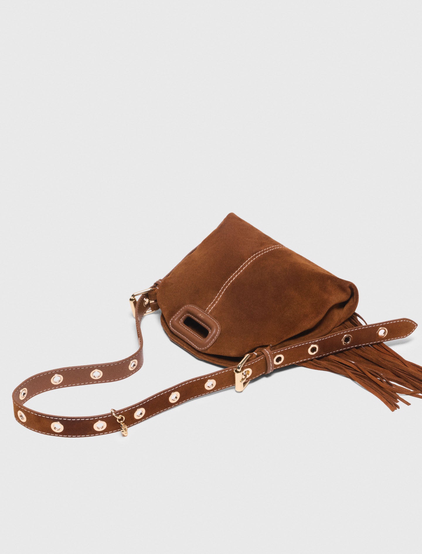 Topstitched Suede Miss M Mini Bag Brown