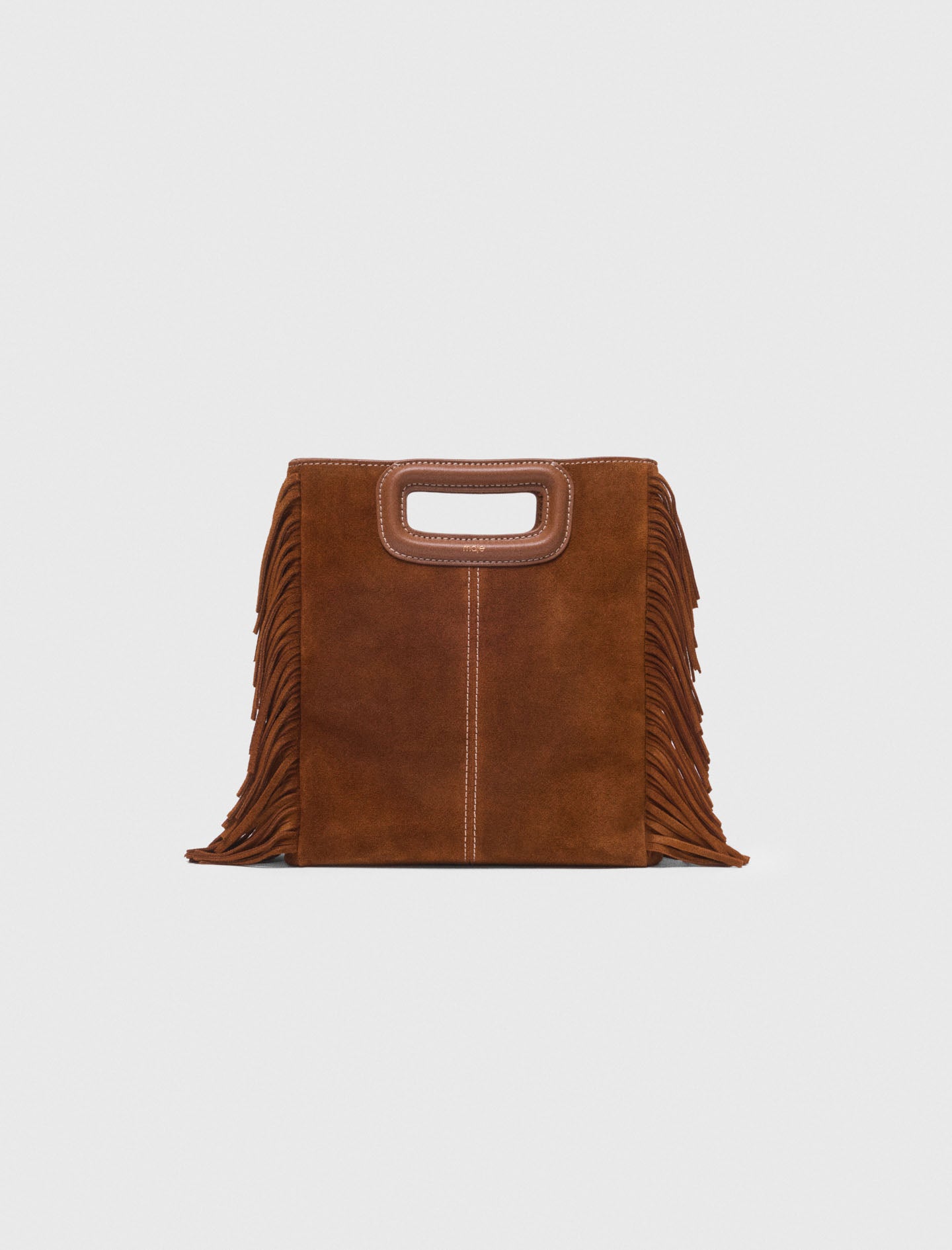 Topstitched Suede M Bag Brown