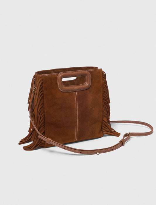 Topstitched Suede M Bag Brown