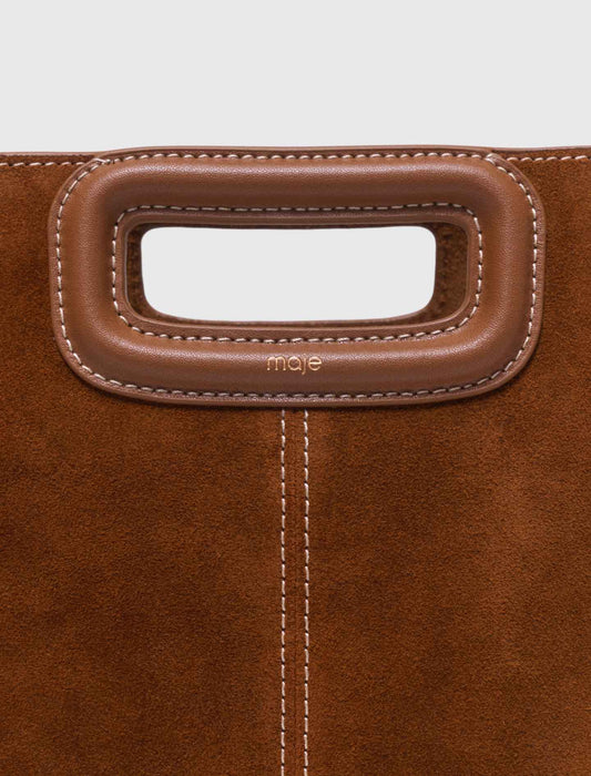 Topstitched Suede M Bag Brown