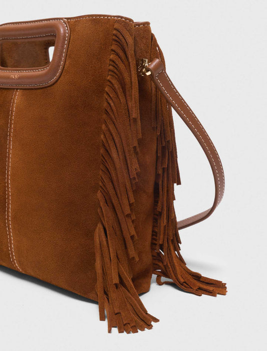 Topstitched Suede M Bag Brown
