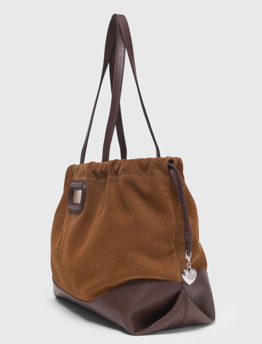 Leather And Suede M Tote Bag Camel/Brown