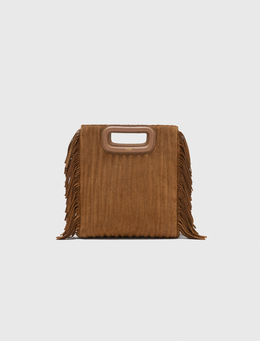 Quilted suede M bag Camel