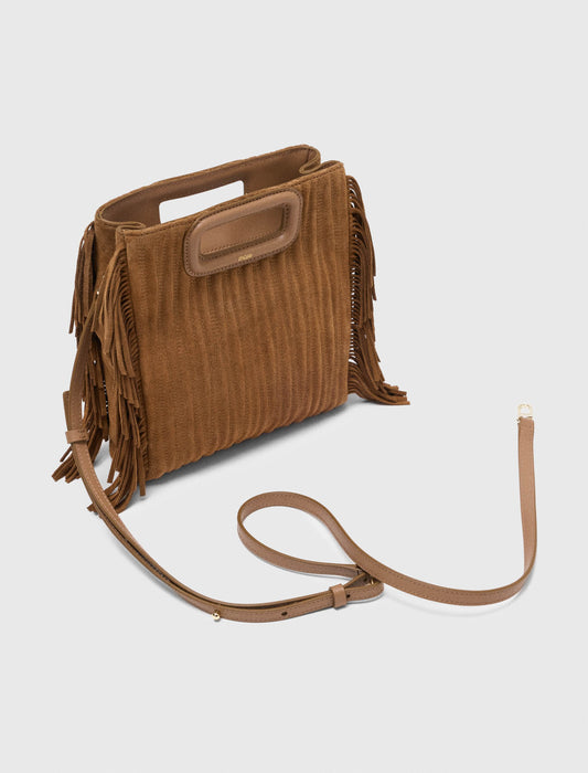 Quilted suede M bag Camel