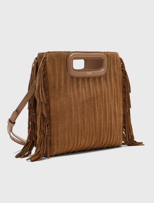 Quilted suede M bag Camel