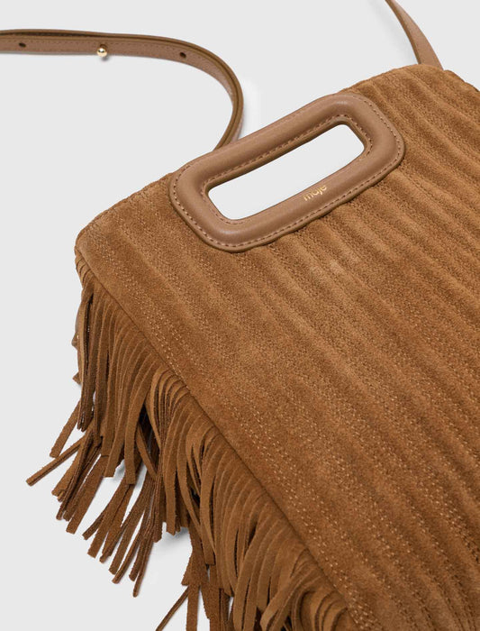 Quilted suede M bag Camel