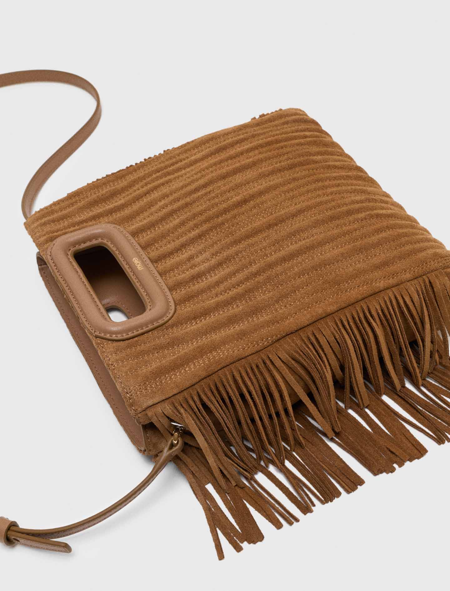 Quilted suede M bag Camel