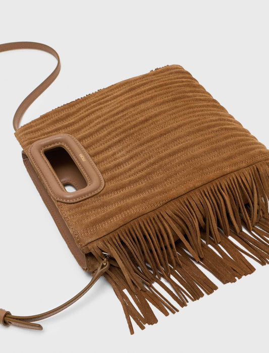 Quilted suede M bag Camel