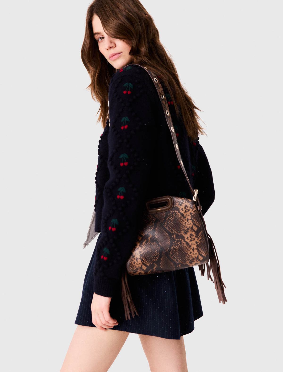 Miss M Mini embossed leather bag Brown Snake Print