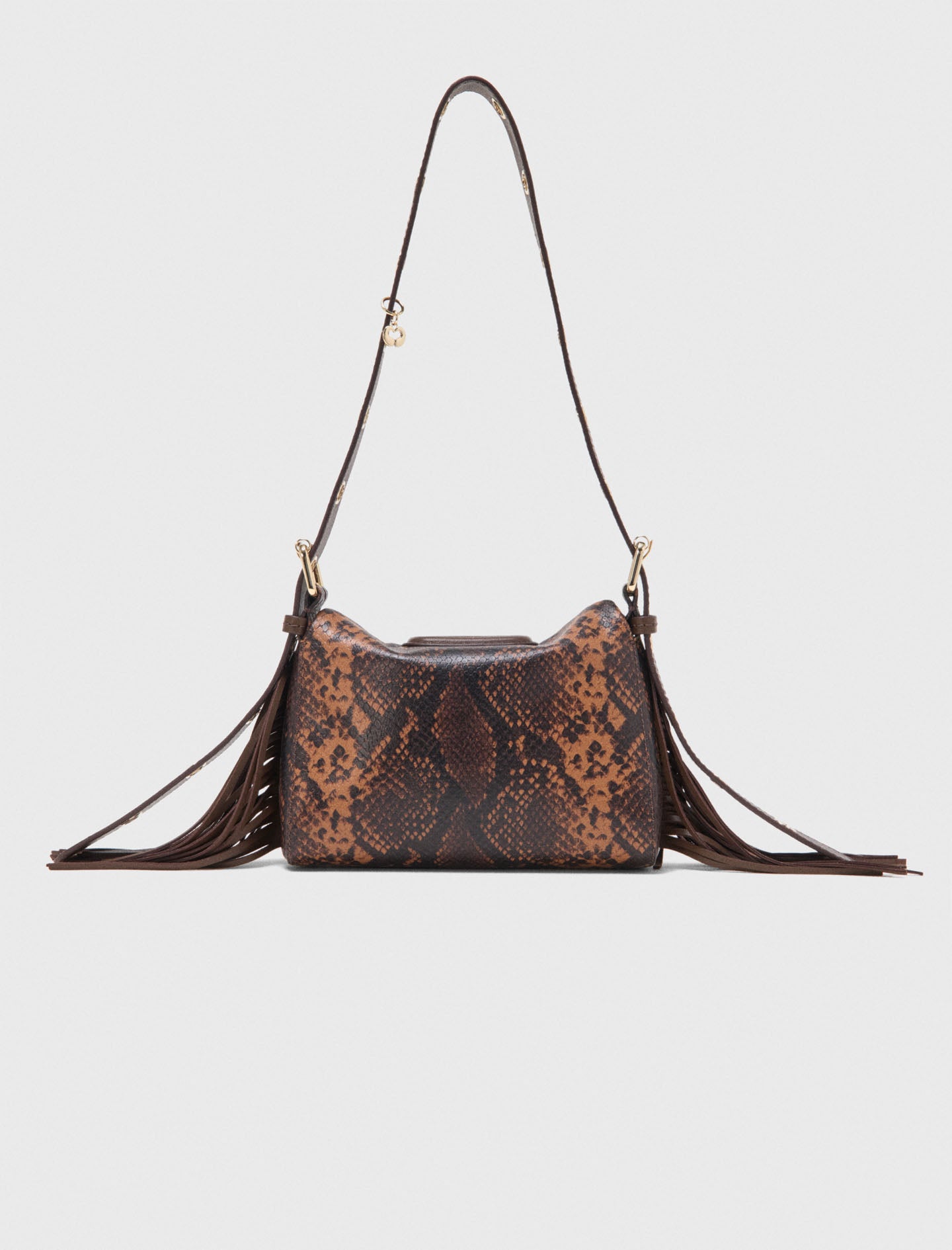 Miss M Mini embossed leather bag Brown Snake Print