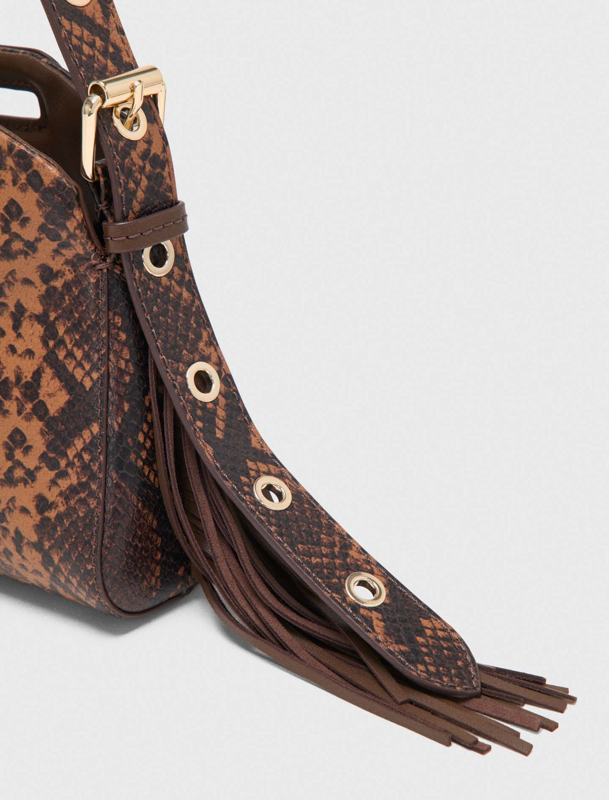 Miss M Mini embossed leather bag Brown Snake Print