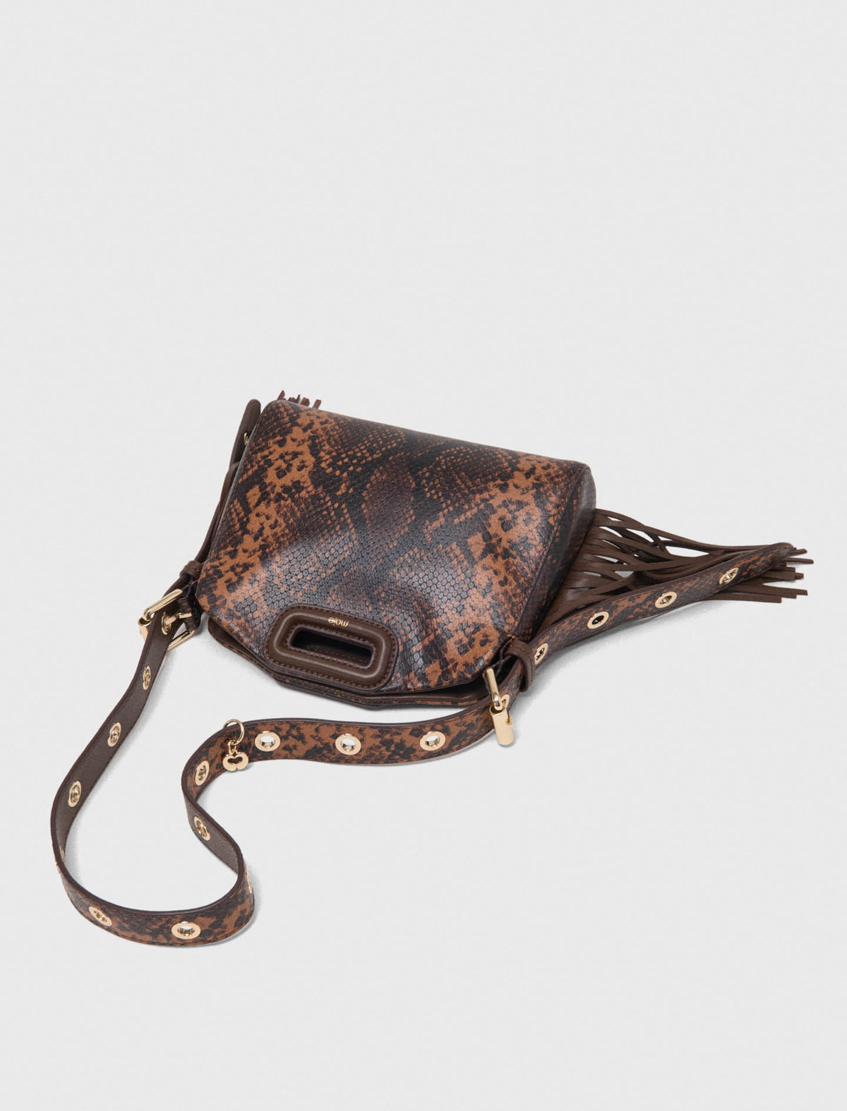 Miss M Mini embossed leather bag Brown Snake Print