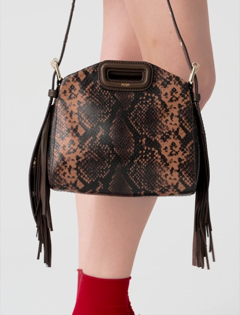 Miss M Mini embossed leather bag Brown Snake Print