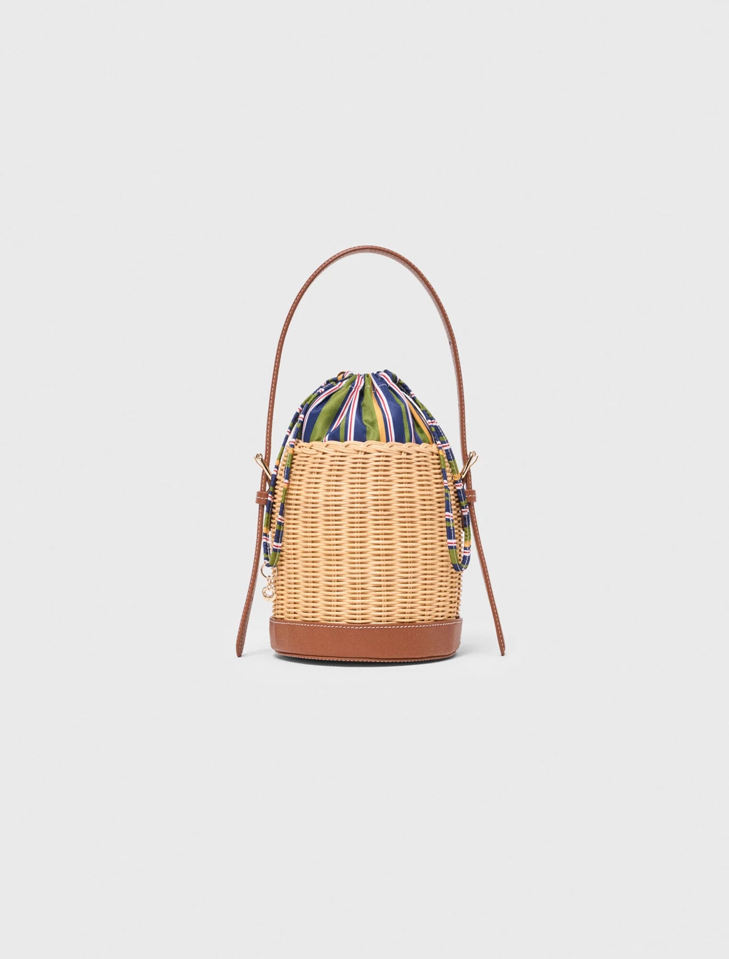 Wicker basket with printed pouch Natural