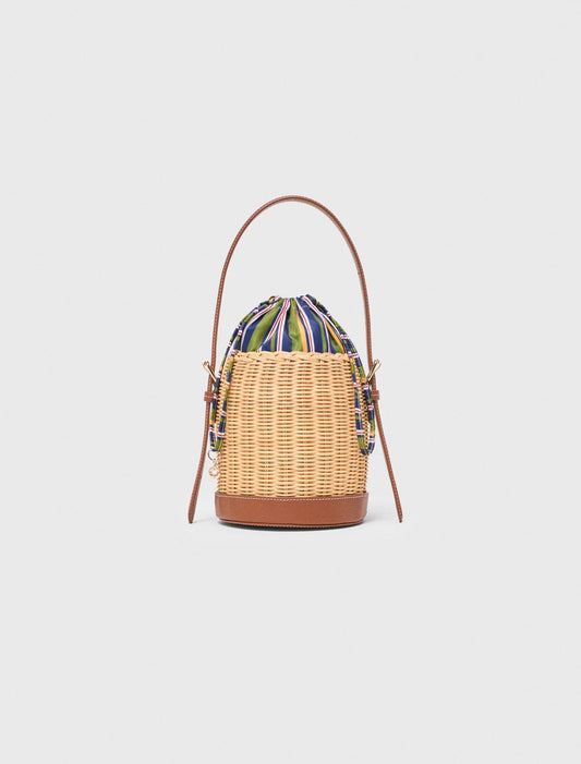 Wicker basket with printed pouch Natural