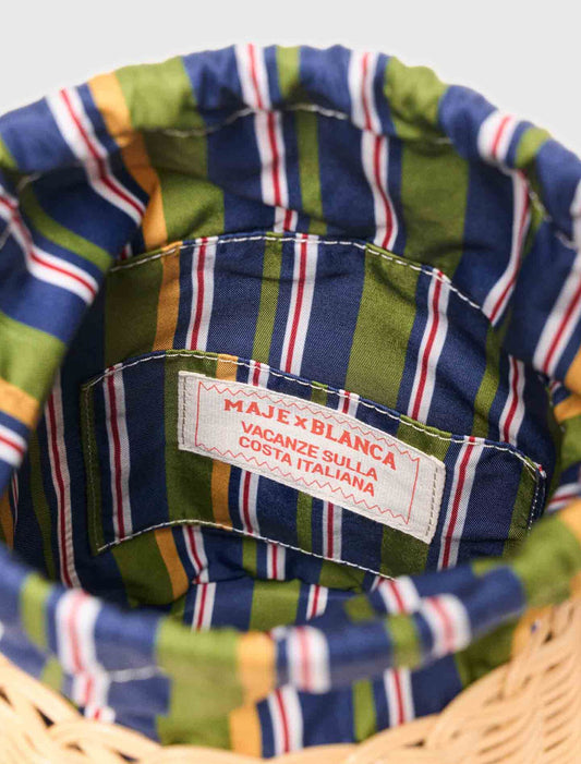 Wicker basket with printed pouch Natural