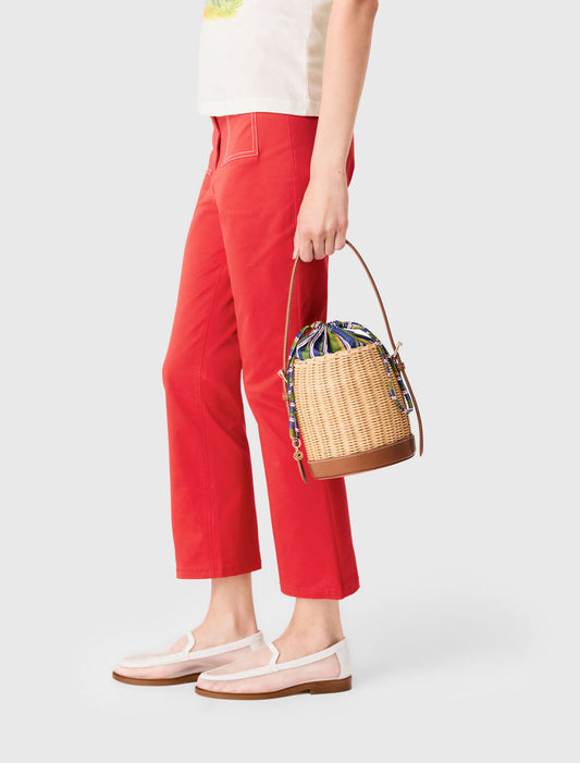 Wicker basket with printed pouch Natural