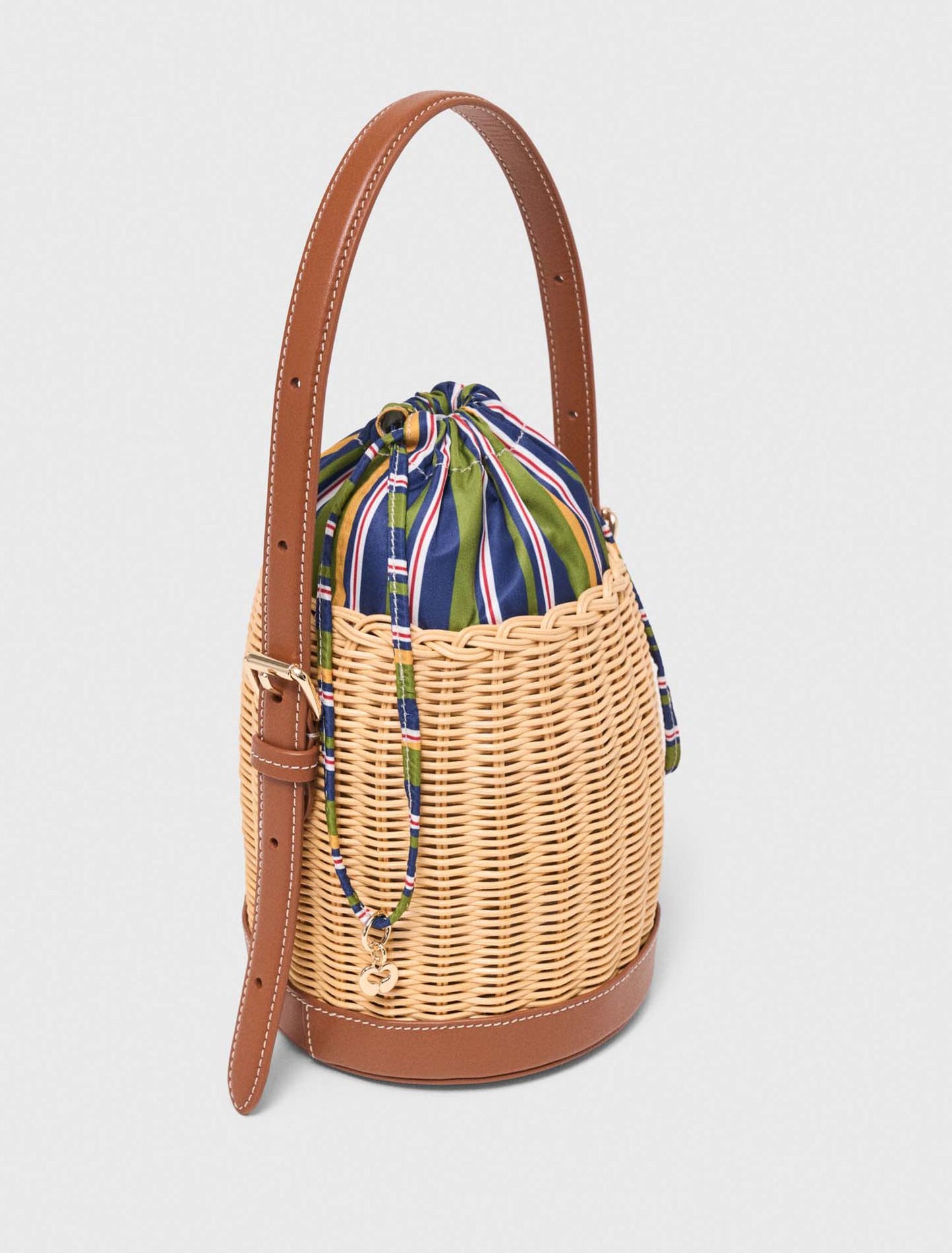 Wicker basket with printed pouch Natural
