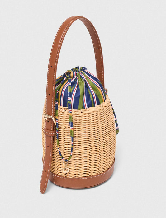 Wicker basket with printed pouch Natural