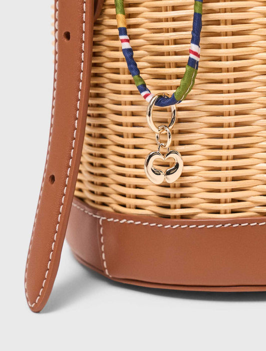 Wicker basket with printed pouch Natural