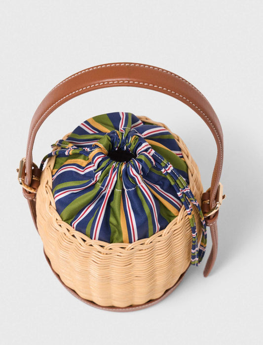 Wicker basket with printed pouch Natural