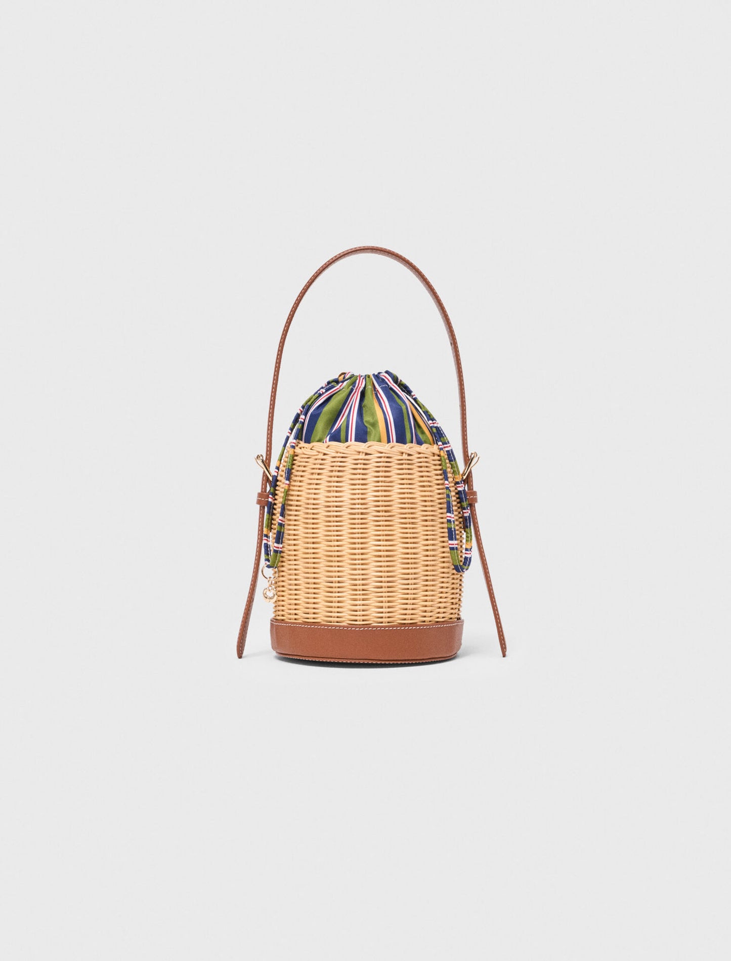 Wicker basket with printed pouch Natural