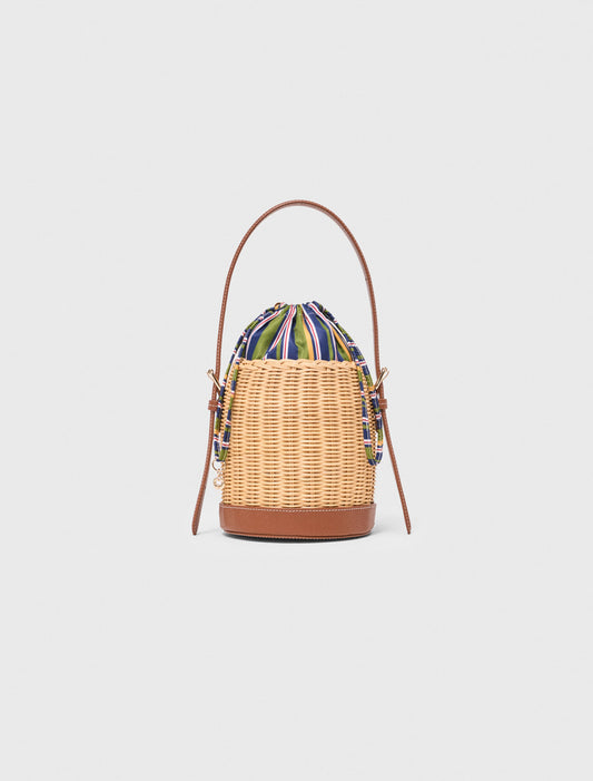 Wicker basket with printed pouch Natural