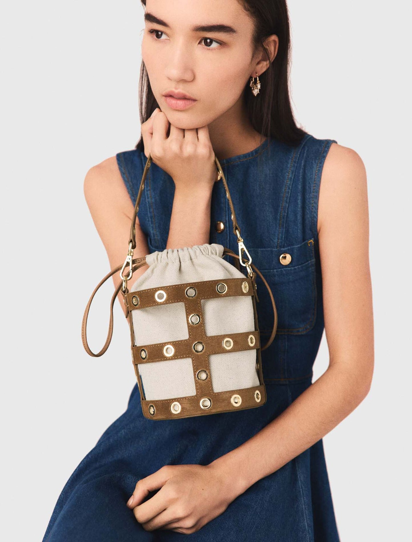 Suede Miss M Bucket Bag Camel