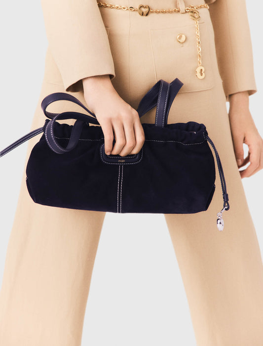 Topstitched suede Milpli Gazette Marine Blue